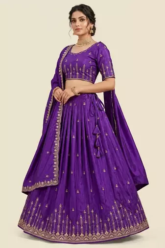 purple silk blend plain lehenga choli
