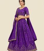 purple silk blend plain lehenga choli