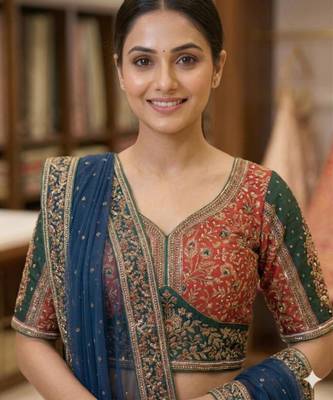 multicolor silk blend printed lehenga choli 3