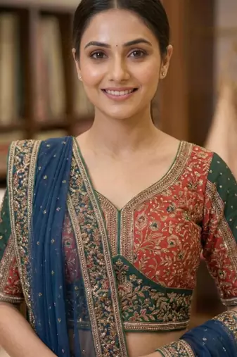 multicolor silk blend printed lehenga choli