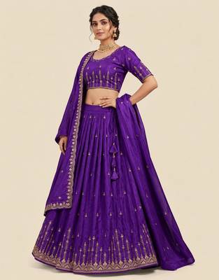 purple silk blend plain lehenga choli 2