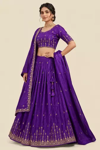 purple silk blend plain lehenga choli