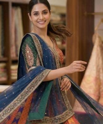 multicolor silk blend printed lehenga choli 4