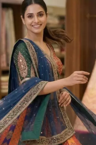 multicolor silk blend printed lehenga choli