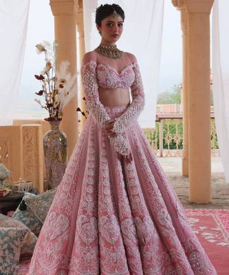 pink silk blend embroidered lehenga choli 4