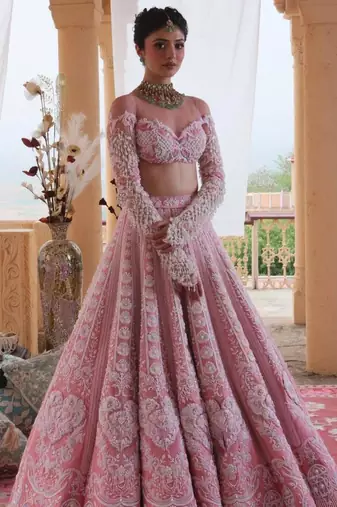pink silk blend embroidered lehenga choli