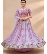 pink silk blend printed lehenga choli