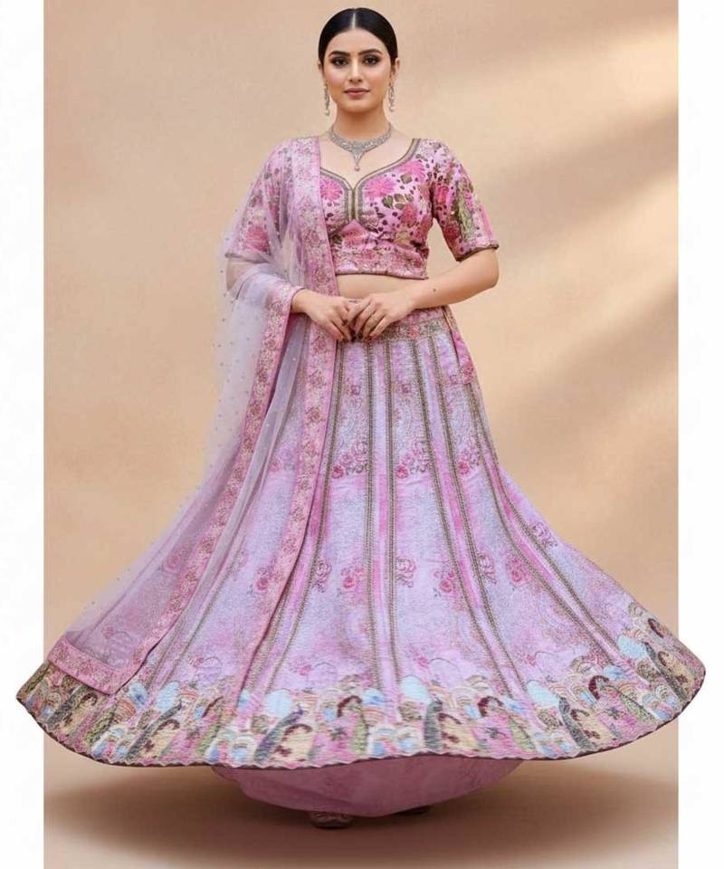 pink silk blend printed lehenga choli