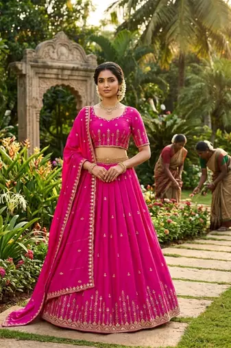 pink silk blend plain lehenga choli