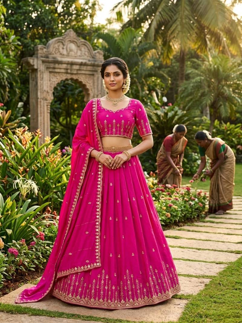 pink silk blend plain lehenga choli
