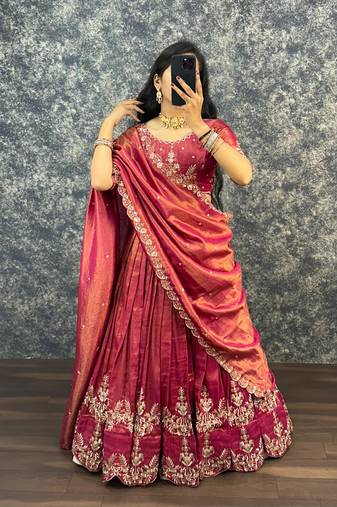 magenta silk blend embroidered lehenga choli