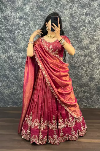 magenta silk blend embroidered lehenga choli