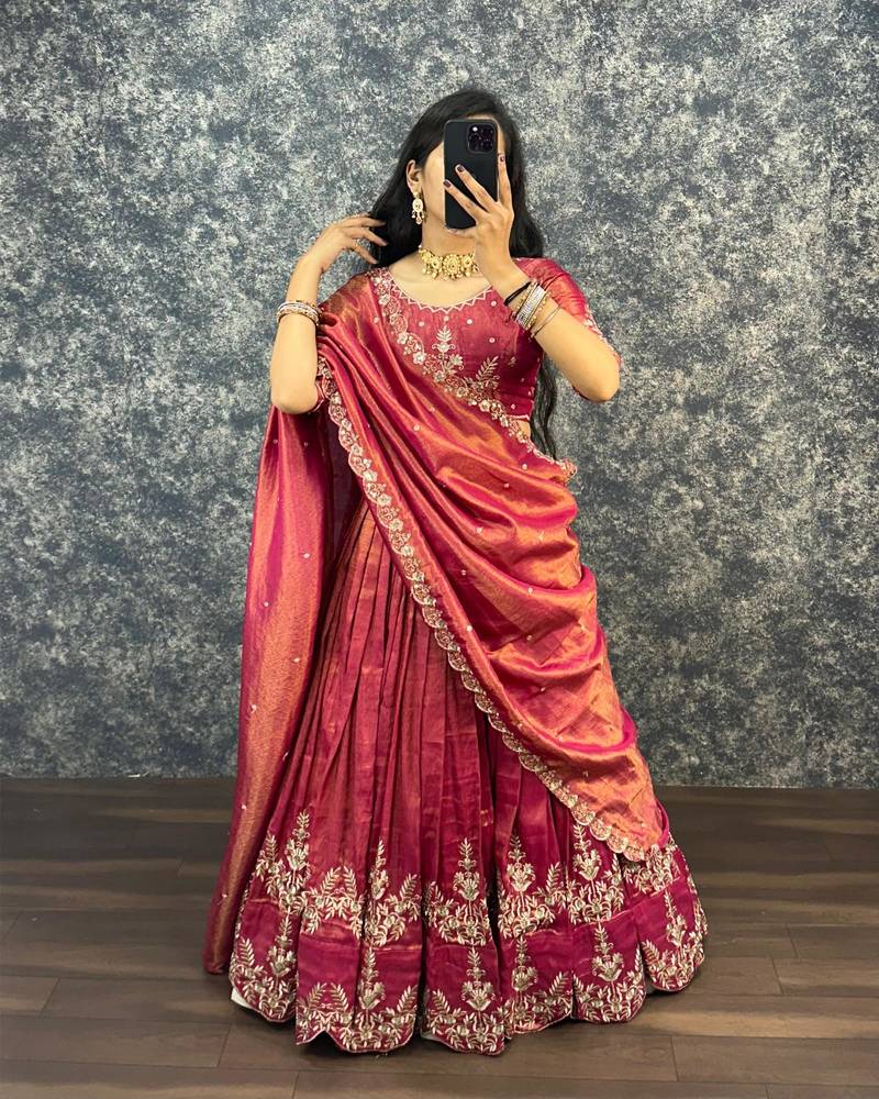 magenta silk blend embroidered lehenga choli
