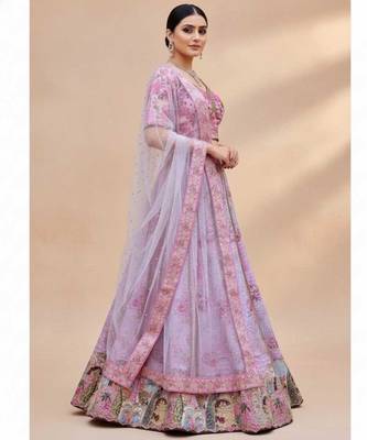pink silk blend printed lehenga choli 2