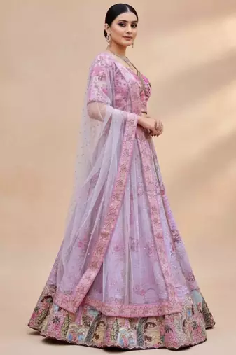 pink silk blend printed lehenga choli