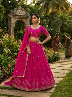 pink silk blend plain lehenga choli 2