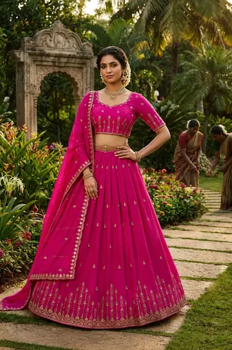 pink silk blend plain lehenga choli