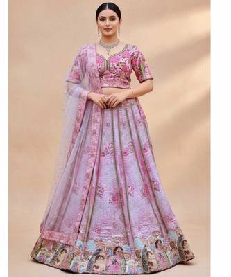 pink silk blend printed lehenga choli 3