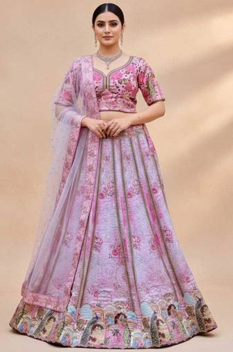 pink silk blend printed lehenga choli