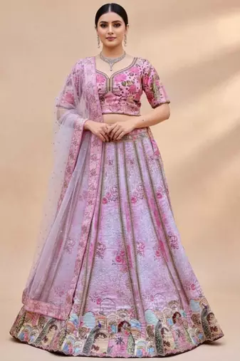 pink silk blend printed lehenga choli