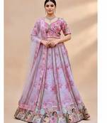 pink silk blend printed lehenga choli
