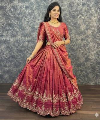 magenta silk blend embroidered lehenga choli 2