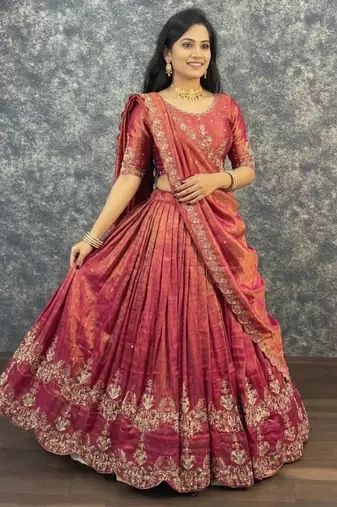 magenta silk blend embroidered lehenga choli