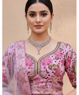 pink silk blend printed lehenga choli 4