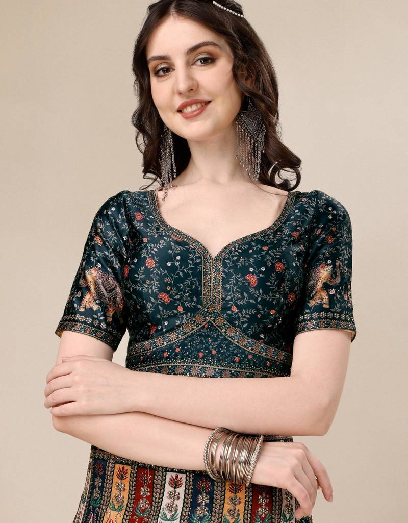 multicolor silk blend printed lehenga choli
