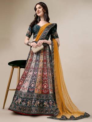 multicolor silk blend printed lehenga choli 3