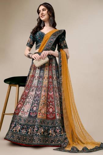 multicolor silk blend printed lehenga choli