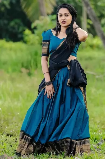 teal blue art silk plain lehenga choli