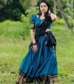 teal blue art silk plain lehenga choli