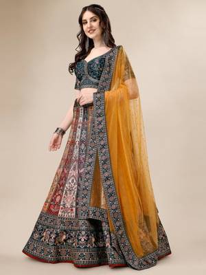 multicolor silk blend printed lehenga choli 4