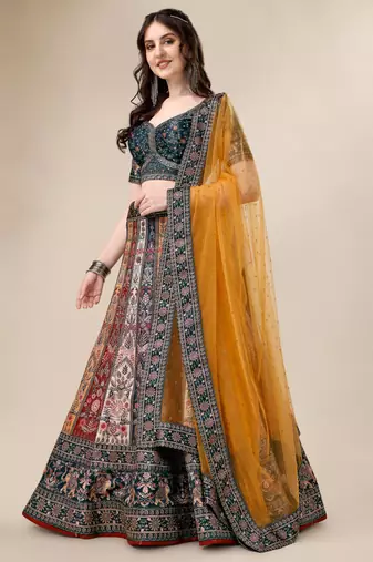 multicolor silk blend printed lehenga choli