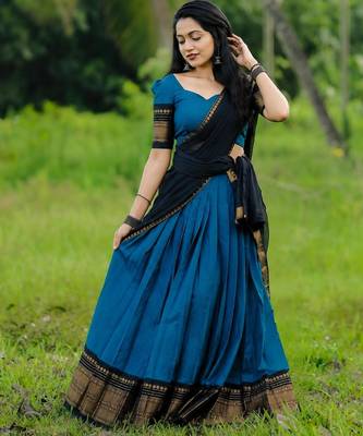 teal blue art silk plain lehenga choli 2