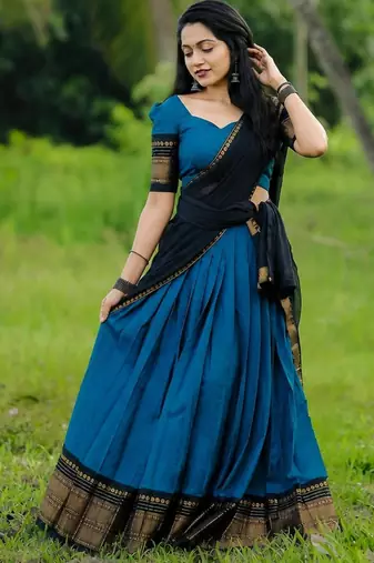 teal blue art silk plain lehenga choli