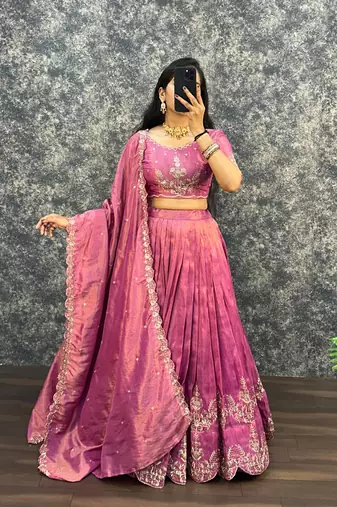 rani pink silk blend embroidered lehenga choli