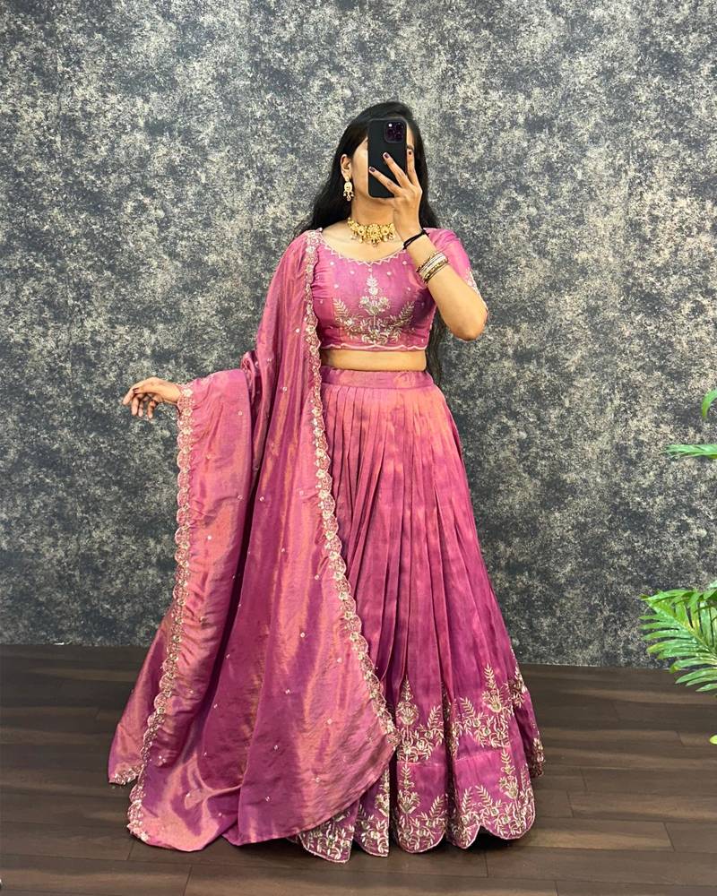 rani pink silk blend embroidered lehenga choli