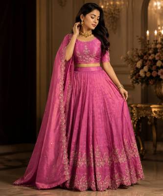 rani pink silk blend embroidered lehenga choli 2