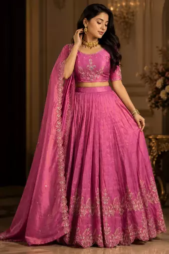 rani pink silk blend embroidered lehenga choli