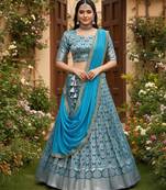 blue art silk plain lehenga choli