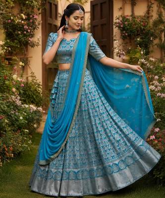 blue art silk plain lehenga choli 2