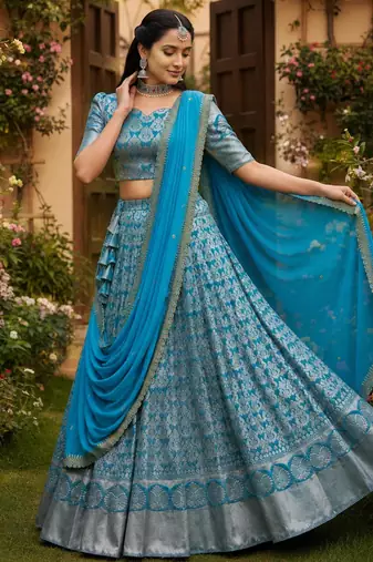 blue art silk plain lehenga choli