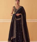 Black Crepe Silk Sequins Lehenga Set For Women's 