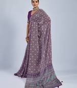 Purple chiffon ajrak printed saree with unstitched blouse