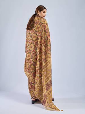 Yellow chiffon ajrak printed saree with unstitched blouse 3