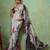 Grey georgette abstract printed saree with unstitched blouse