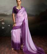 Pink satin plain dyed saree with unstitched blouse