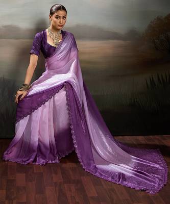 Pink satin plain dyed saree with unstitched blouse 4